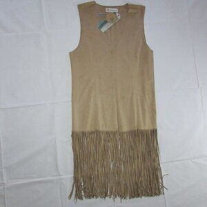 Montana Clothing Co Women's Sleeveless Vest with Fringe - Tan